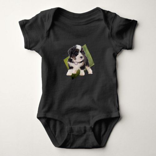 Beautiful Green Bernedoodle Puppy Art Baby Bodysuit