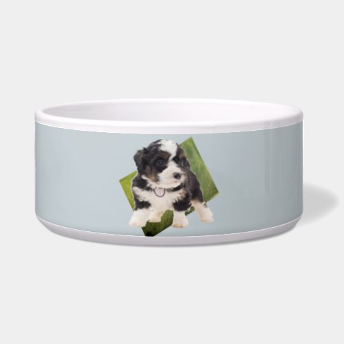 Beautiful Green Bernedoodle Puppy Art   Bowl