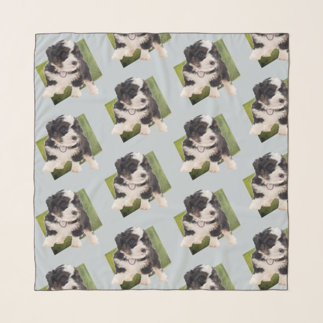 Beautiful Green Bernedoodle Puppy Art    Scarf (Front (Horizontal))