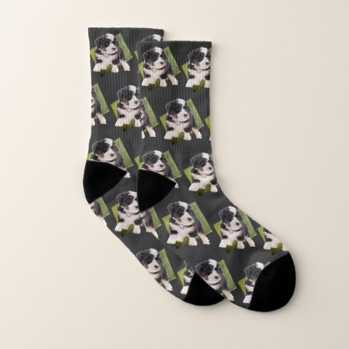 Beautiful Green Bernedoodle Puppy Art  Socks