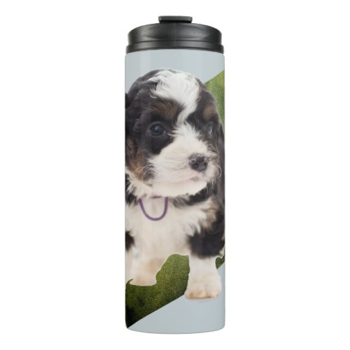 Beautiful Green Bernedoodle Puppy Art Thermal Tumbler