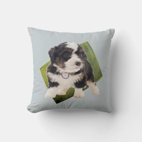 Beautiful Green Bernedoodle Puppy Art  Throw Pillow