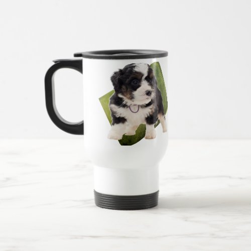 Beautiful Green Bernedoodle Puppy Art  Travel Mug