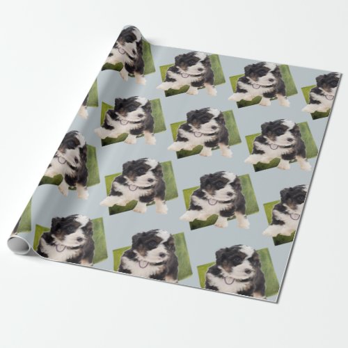 Beautiful Green Bernedoodle Puppy Art   Wrapping Paper