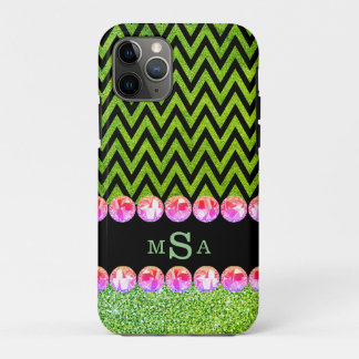 Beautiful Green Chevron Glitter Bling Elegant iPhone 11 Pro Case