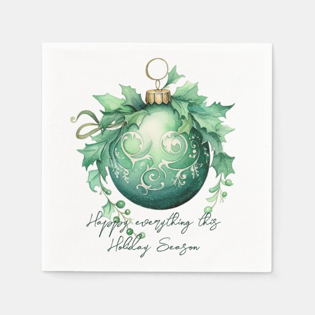 Beautiful Green Christmas Ball Snowfall Napkins (Front)