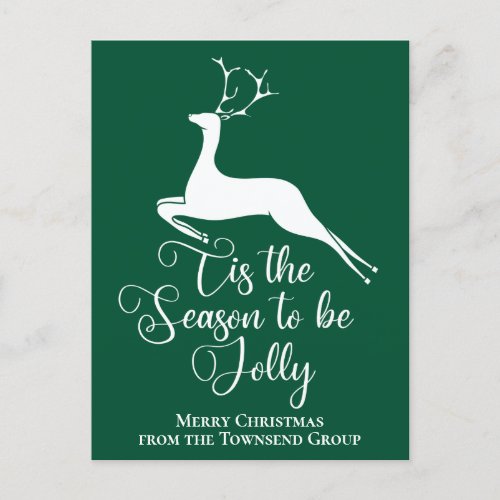 Beautiful Green Christmas Reindeer Custom Business Postcard