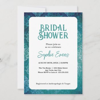 Beautiful Green Damask White Bridal Shower Invitation by Wedding_Planning_101 at Zazzle
