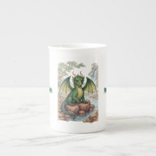 Beautiful green dragon bone china mug