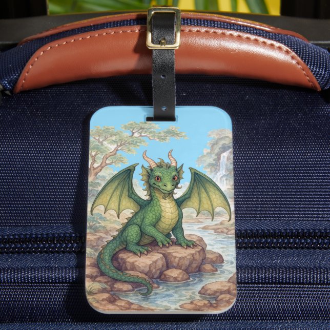 Beautiful green dragon luggage tag (Front Insitu 2)