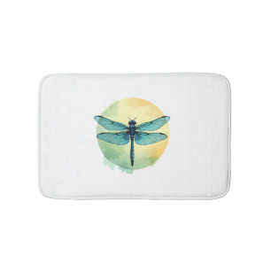 Beautiful Green Dragonfly Watercolor Art Insect Lo Bath Mat