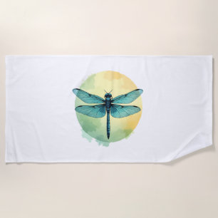 Beautiful Green Dragonfly Watercolor Art Insect Lo Beach Towel