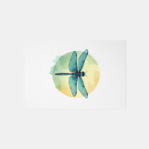 Beautiful Green Dragonfly Watercolor Art Insect Lo Rug