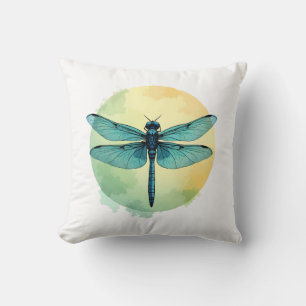 Beautiful Green Dragonfly Watercolor Art Insect Lo Throw Pillow