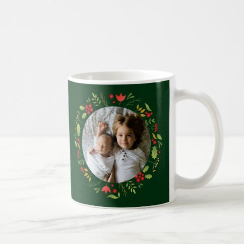 Beautiful Green Family Photo Custom Christmas Coffee Mug