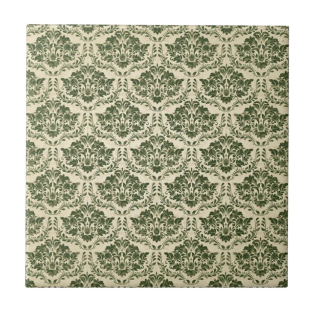 Beautiful Green Floral Pattern - Vintage Ceramic Tile (Front)