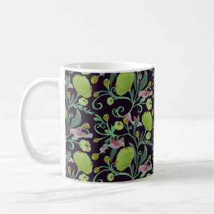Beautiful green flowers, vines and pink birds coffee mug