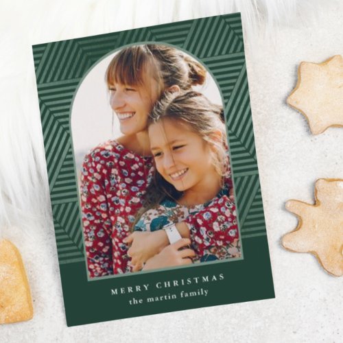 Beautiful Green Geometric Pattern Photo Christmas Holiday Card