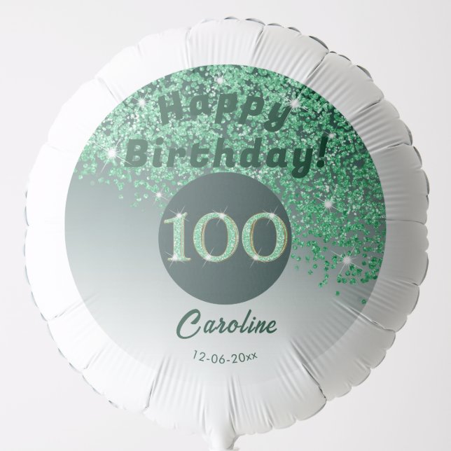 Beautiful Green Glitter 100th Birthday Party Balloon (Front)