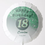 Beautiful Green Glitter 18th Birthday Party Balloon<br><div class="desc">Cheer up your Eighteenth birthday party with this beautiful Green glitter 18th birthday party balloon for her. This large Helium Balloon features a chic Green ombre background with a modern falling Green glitter and bright stars. The Gold and Green Glitter Number 18 is unique to announce the celebration of her...</div>