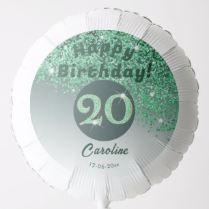 Beautiful Green Glitter 20th Birthday Party Balloon