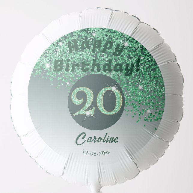 Beautiful Green Glitter 20th Birthday Party Balloon (Front)