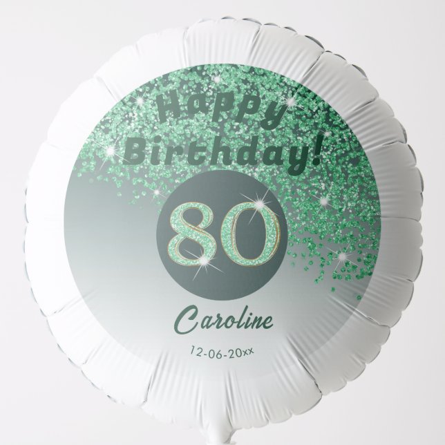 Beautiful Green Glitter 80th Birthday Party Balloon (Front)