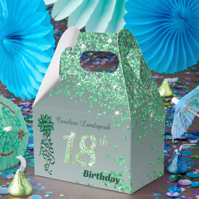 Beautiful Green Glitter Ribbon 18th Birthday Favor Boxes (Party)