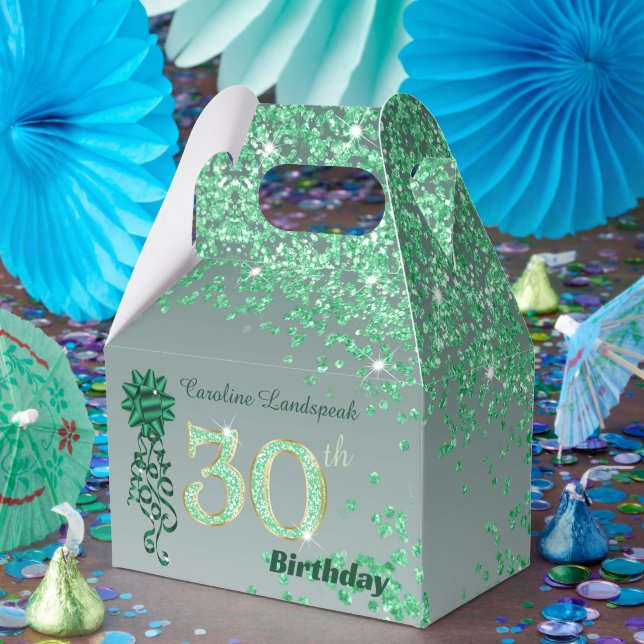 Beautiful Green Glitter Ribbon 30th Birthday Favor Boxes (Party)