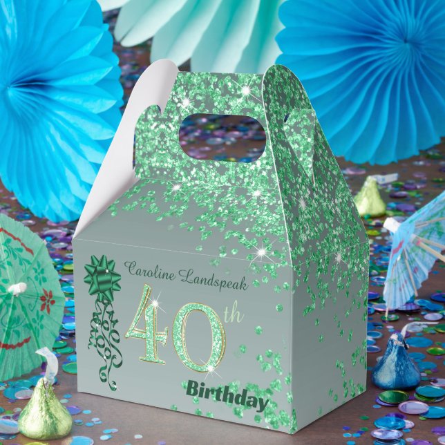 Beautiful Green Glitter Ribbon 40th Birthday Favor Boxes (Party)