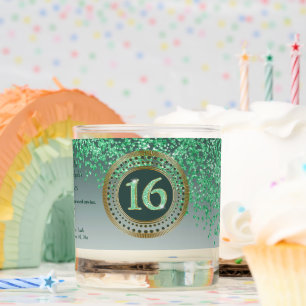 Beautiful Green & Gold Glitter 16th Birthday Scented Candle