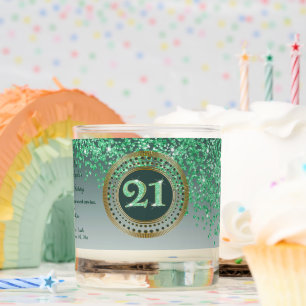 Beautiful Green & Gold Glitter 21st Birthday Scented Candle