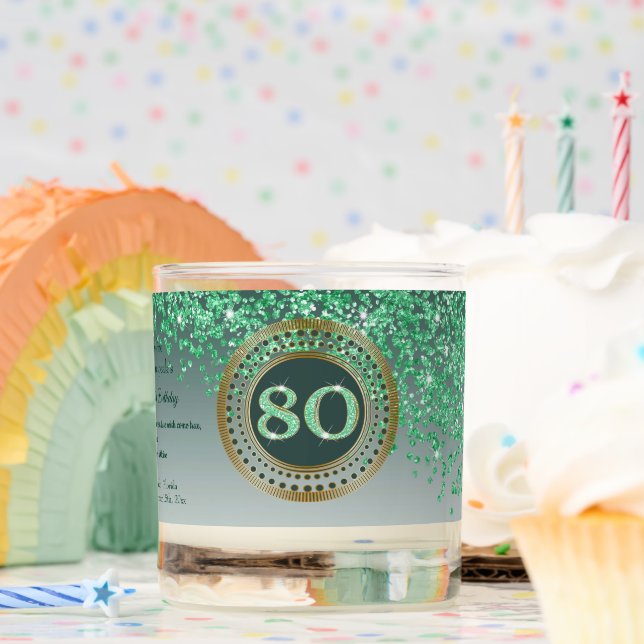Beautiful Green & Gold Glitter 80th Birthday Scented Candle (Birthday)