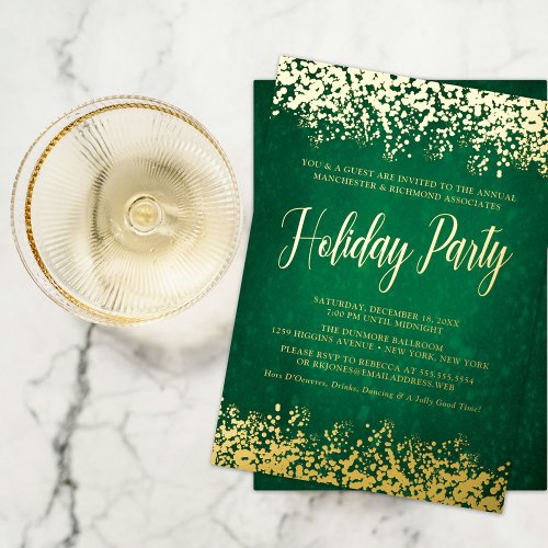 Beautiful Green Gold Holiday Party Foil Invitation