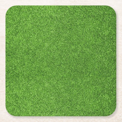 Beautiful green grass texture from golf course square paper coaster