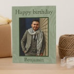 Beautiful Green Happy Birthday my Husband Photo Card<br><div class="desc">A lovely birthday card, this was designed especially for your husband. The front features a lovely green background with "Happy birthday" written in green font with his photo centered. You can easily upload your favorite image and adjust the border. The bottom displays his name with a warm message inside. Order...</div>