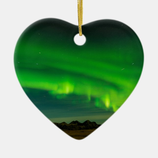 Beautiful Green Iceland northern lights Ceramic Ornament (Front)