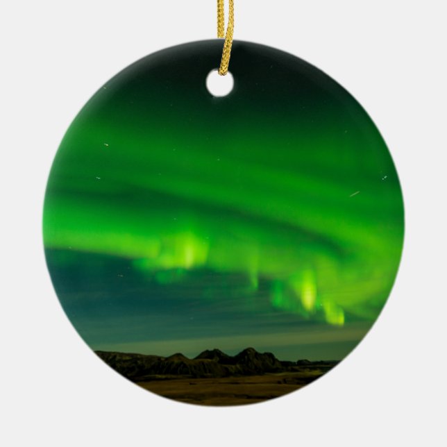 Beautiful Green Iceland northern lights Ceramic Ornament (Front)