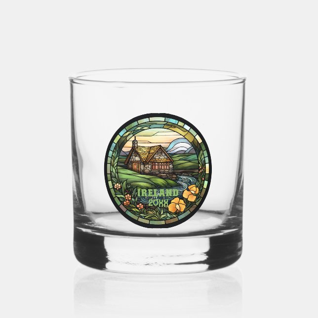 Beautiful Green Ireland Souvenir Whiskey Glass (Back)