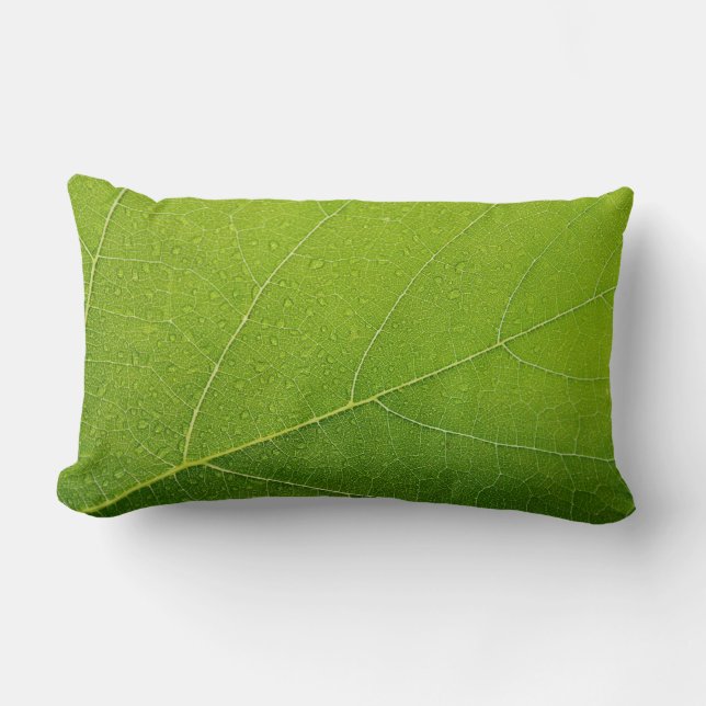 Beautiful Green Leaf Lumbar Pillow (Front)