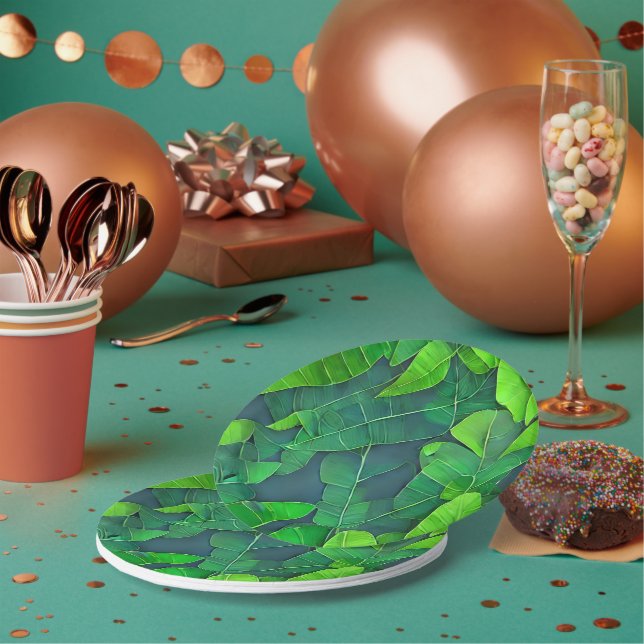 Beautiful Green Leaves Pattern Paper Plates (Multi)