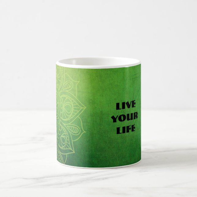 Beautiful Green Mandala with quote. Coffee Mug (Center)