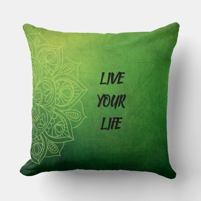 Beautiful Green Mandala with Quote Throw Pillow (Front)