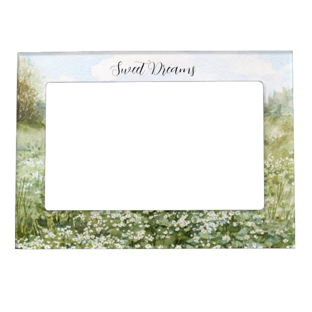 Beautiful Green Meadow Flowers Blue Sky Magnetic Frame (Front)