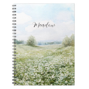 Beautiful Green Meadow Flowers Blue Sky Notebook