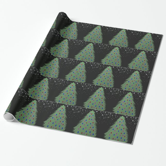 Beautiful Green Metalic Christmas Tree Painting Wrapping Paper (Unrolled)