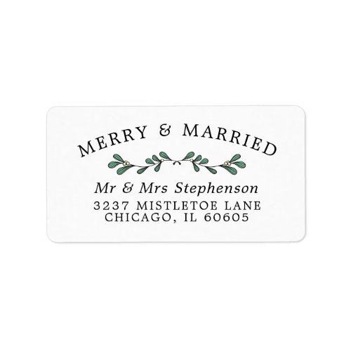 Beautiful Green Mistletoe Merry Married Christmas Label