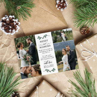 Beautiful Green Mistletoe Merry Married Christmas Thank You Card