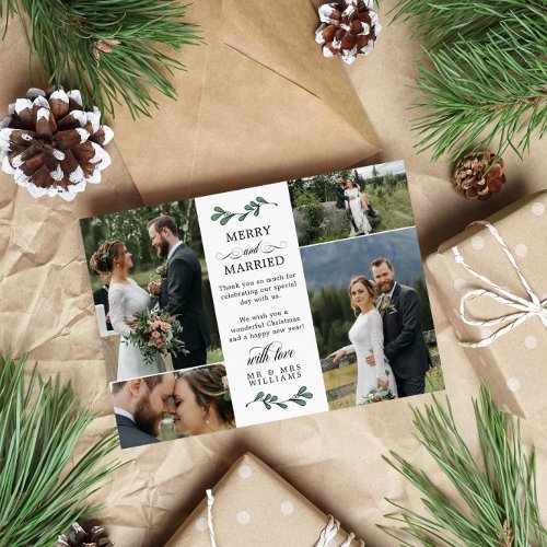 Beautiful Green Mistletoe Merry Married Christmas Thank You Card
