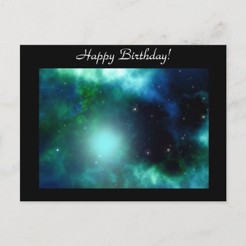 Beautiful Green Nebula Birthday Postcard